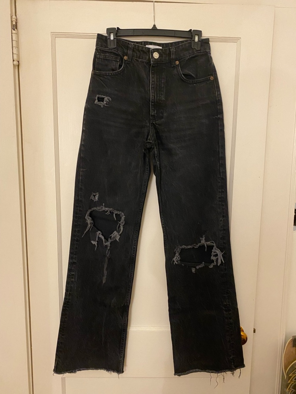 Zara Black Distressed Wide Leg Jeans